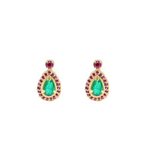 Emerald Drop Earrings with Sprinkled Rubies