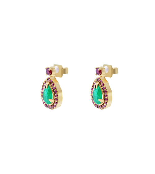 Emerald Drop Earrings with Sprinkled Rubies