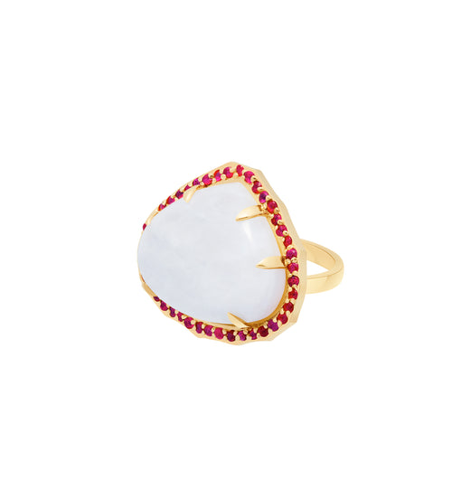Moonstone ring with sprinkled rubies