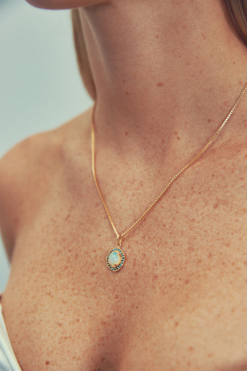 Big opal necklace with sprinkled blue diamonds