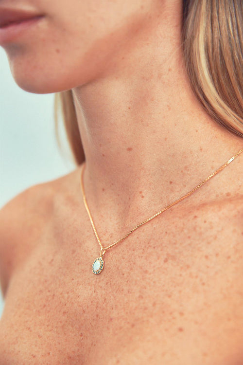 Opal necklace with sprinkled blue diamonds