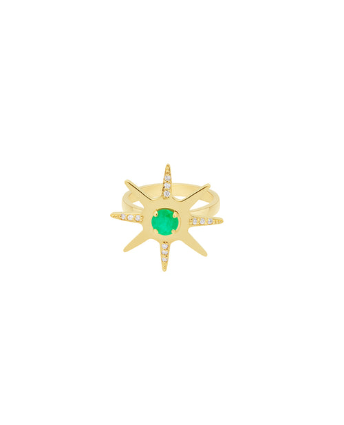 Sun Emerald Ring with Sprinkled Diamonds