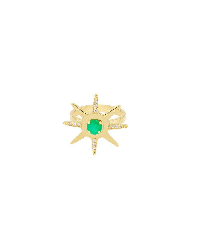 Sun Emerald Ring with Sprinkled Diamonds