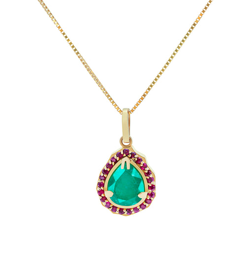 Emerald drop necklace with sprinkled rubies
