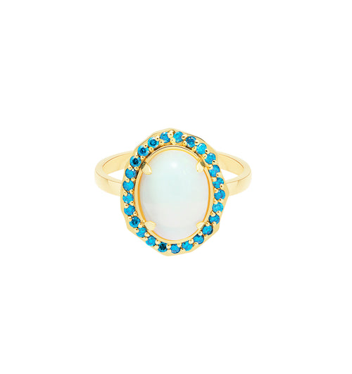 Opal ring with sprinkled blue diamonds