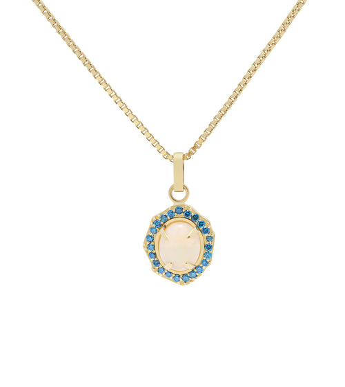 Opal necklace with sprinkled blue diamonds