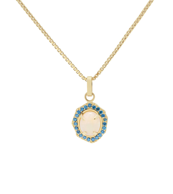 Opal necklace with sprinkled blue diamonds